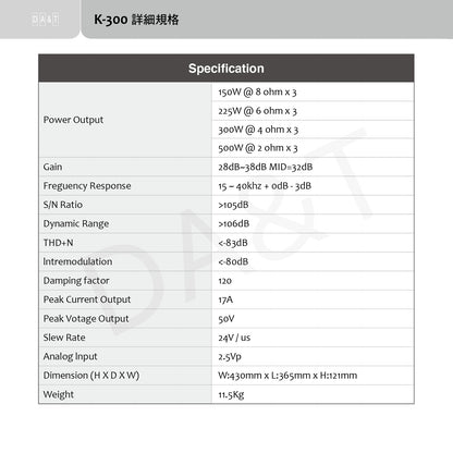 DA&T K300 3 Channel BTL Class-D Home Theater Power Amplifier Power Amplifiers DA&T Audio Power Amplifiers